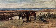Soldat mit zwei Pferden am Ufer des Meeres Giovanni Fattori